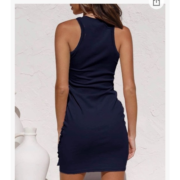 LILLUSORY Summer Casual Sleeveless Bodycon Ruched Tie Waist Mini Dresses - Picture 3 of 4